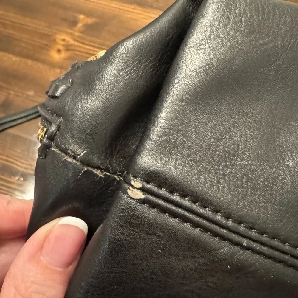 Moda‎ Luxe Large Black Studded Vegan Leather Hobo Bag with Whipstitch Trim